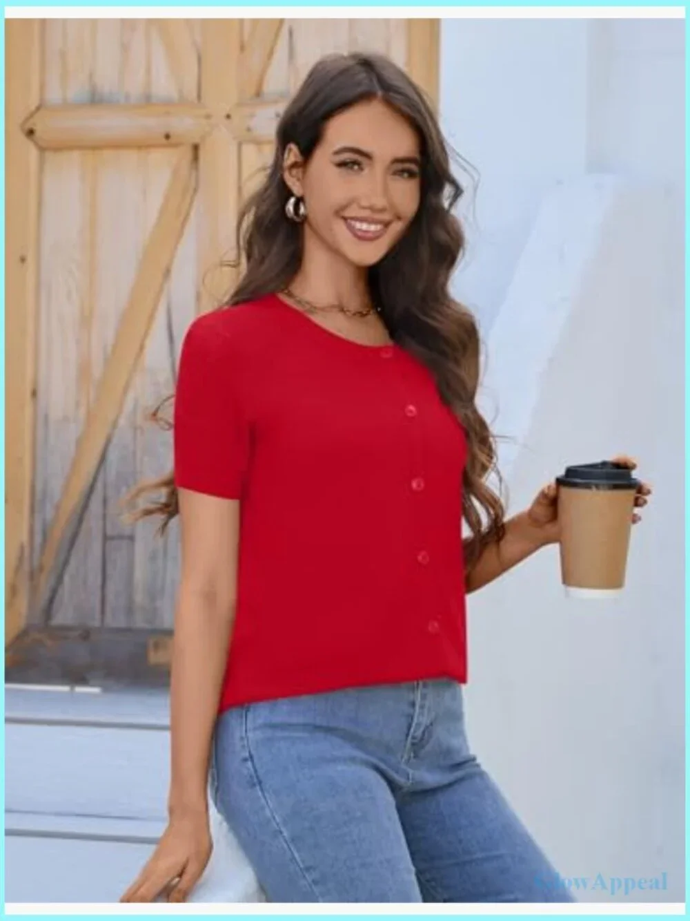 Lightweight Cropped Cardigan Shrug, Hollowed Out Short Sleeve, Button Front